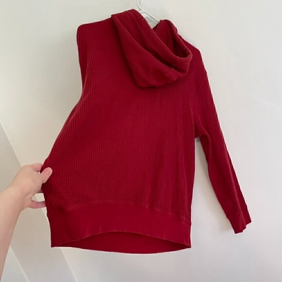 AMERICAN EAGLE Mens Solid Red Pullover Waffle Knit Thermal Hoodie Sweatshirt M - Picture 12 of 16